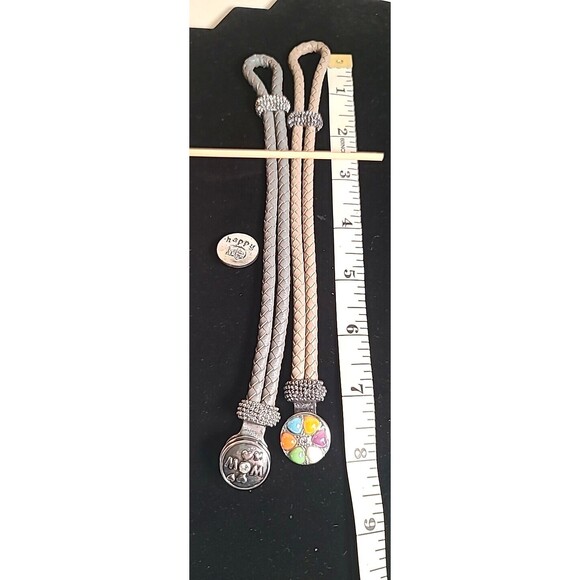 NWOT Lot Of 2 Gray Leather Bracelets Interchangeable Snap Charm Mom Camper Stone - Picture 3 of 5